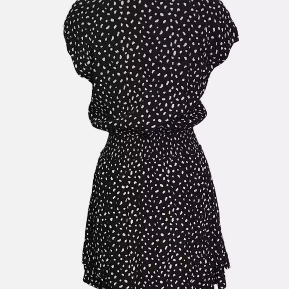 Rails Karla Mini Dress Black Ivory Spot Smocked Waist Large - Picture 8 of 9
